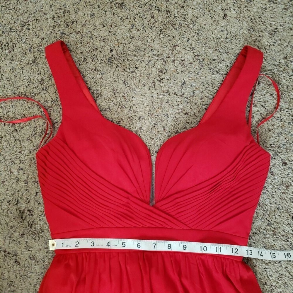 Cinderella Divine Red Plunging V Neck Long Gown Prom Formal Bridesmaid Dress - Picture 9 of 12